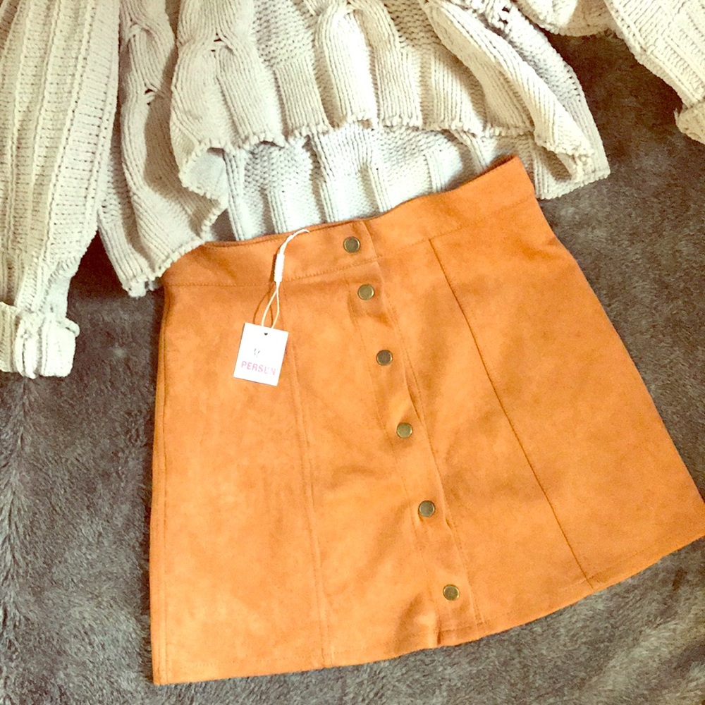 Camel Suede Button Up Skirt 🐪